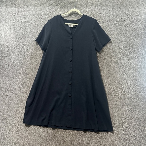 Brownstone Studio Dresses & Skirts - Vintage Brownstone Studio NY Black Button Front A-Line Pocket Dress Size 16 USA